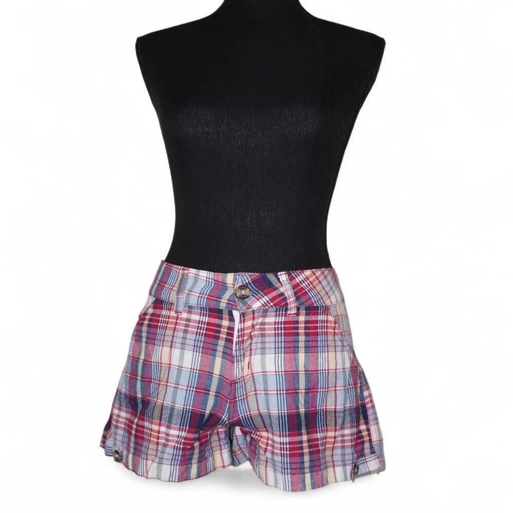 sabree cotton red and blue plaid shorts
